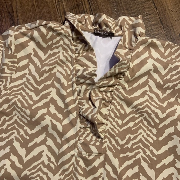 J. Mclaughlin durham ruffle animal zebra print catalina cloth brown holiday - Picture 2 of 5